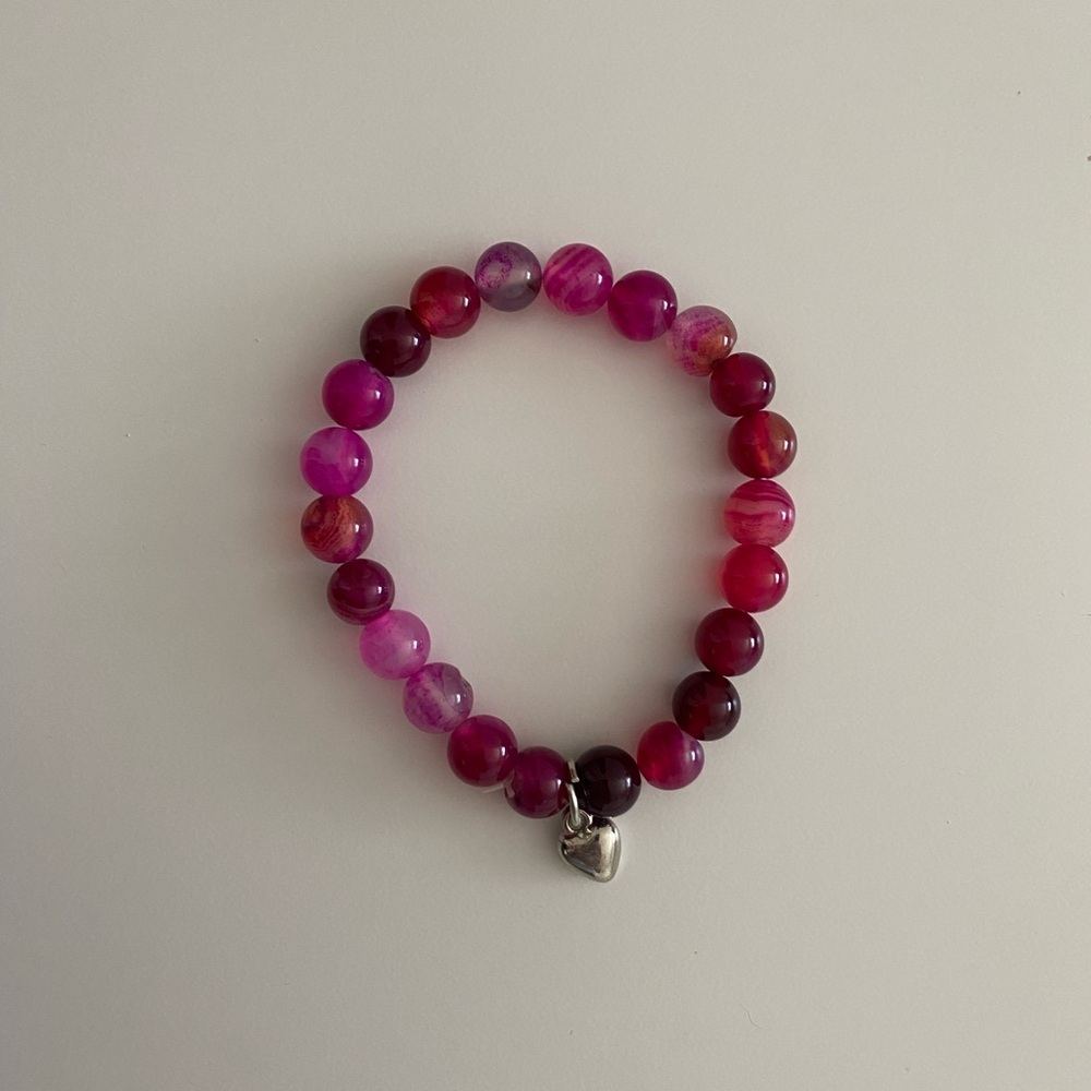 Pink Beaded Bracelet with Silver Heart Charm